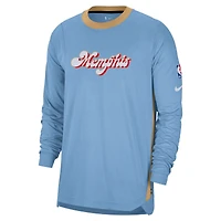 Men's Nike Light Blue Memphis Grizzlies 2024/25 City Edition Authentic Pregame Performance Long Sleeve Shooting T-Shirt