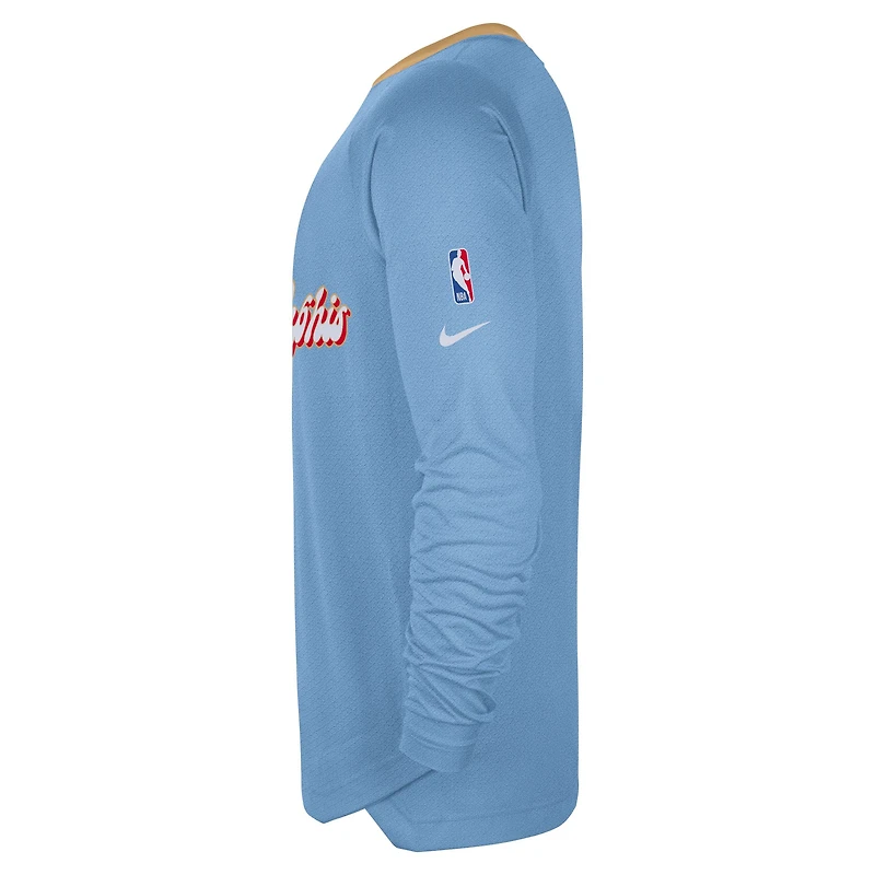 Men's Nike Light Blue Memphis Grizzlies 2024/25 City Edition Authentic Pregame Performance Long Sleeve Shooting T-Shirt