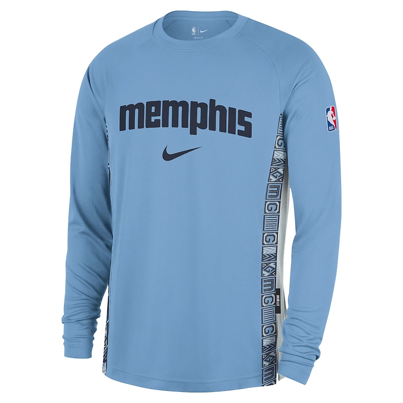 Men's Nike  Light Blue Memphis Grizzlies 2025/26 City Edition Authentic Pregame Dri-FIT Long Sleeve Shooting T-Shirt