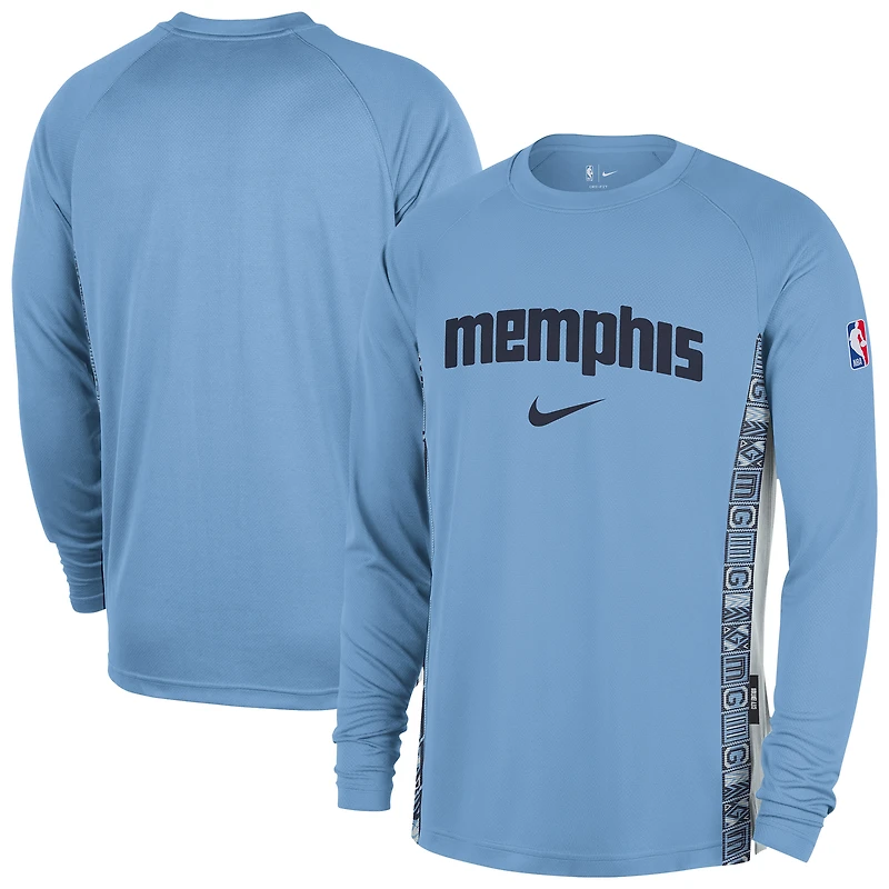 T-shirt d'entraînement à manches longues Nike Light Blue Memphis Grizzlies 2025/26 City Edition Authentic Pregame Dri-FIT pour homme