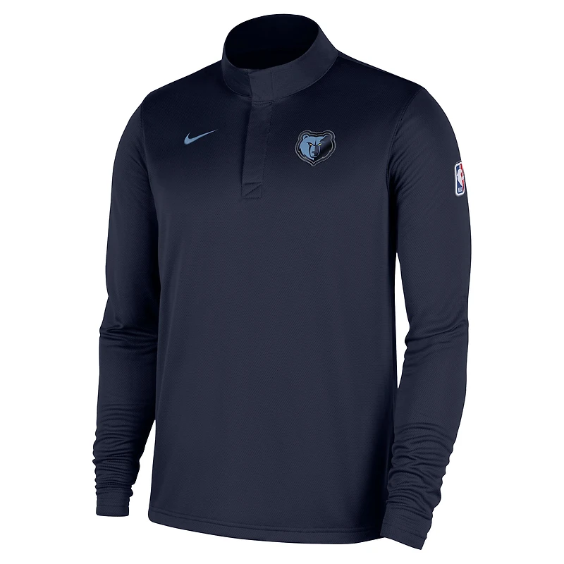 Haut Nike bleu marine Memphis Grizzlies 2025/26 Authentic Coaches Dri-Fit à quart de zip pour homme