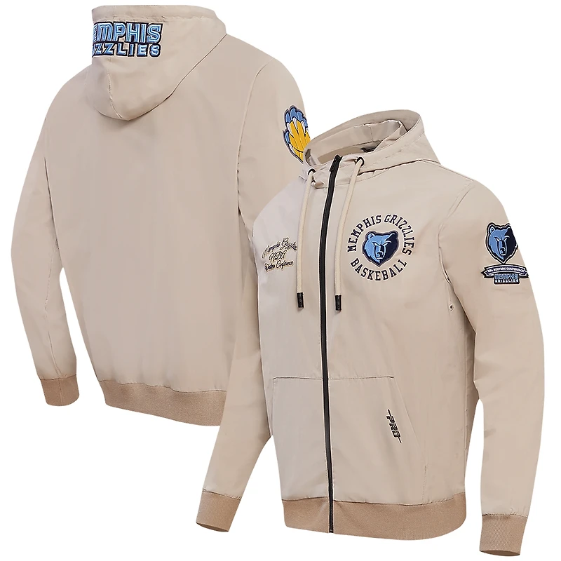 Sweat à capuche hybride entièrement zippé Pro Standard kaki Memphis Grizzlies pour hommes