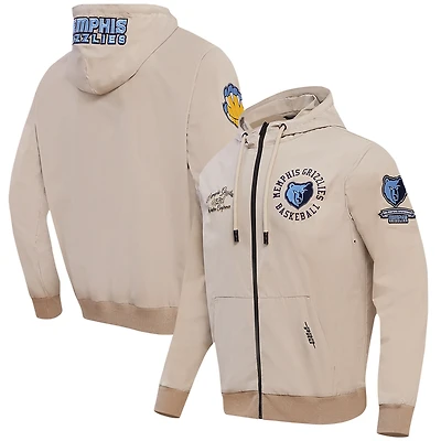 Sweat à capuche hybride entièrement zippé Pro Standard kaki Memphis Grizzlies pour hommes