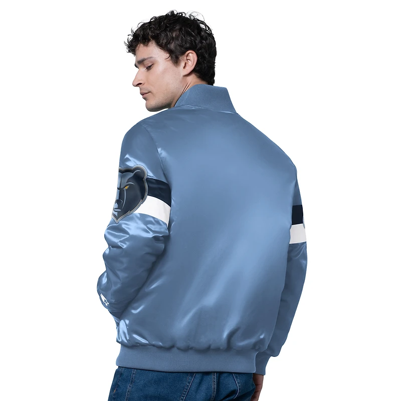 Men's Starter Light Blue Memphis Grizzlies Triple Option Varsity Full-Snap Satin Jacket