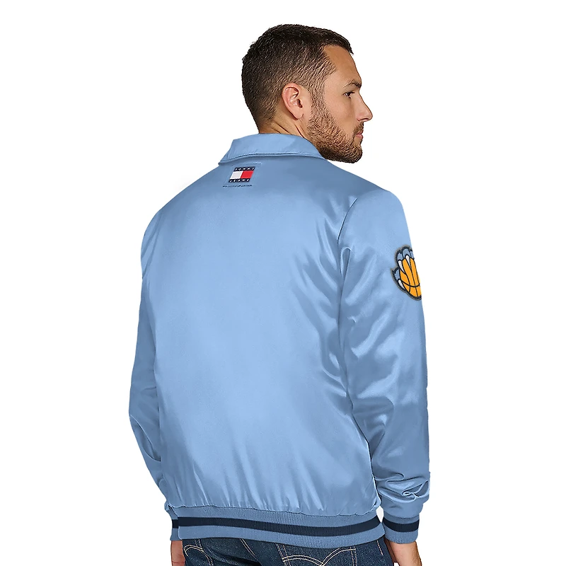 Men's Tommy Jeans Light Blue Memphis Grizzlies Jacob Chain Stitch Applique Full-Snap Varsity Jacket