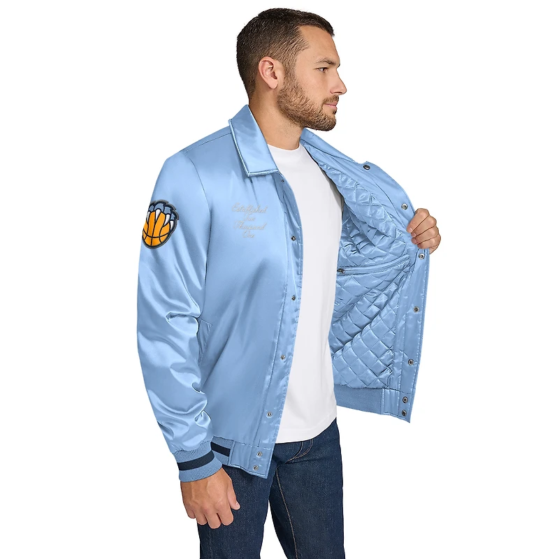 Men's Tommy Jeans Light Blue Memphis Grizzlies Jacob Chain Stitch Applique Full-Snap Varsity Jacket