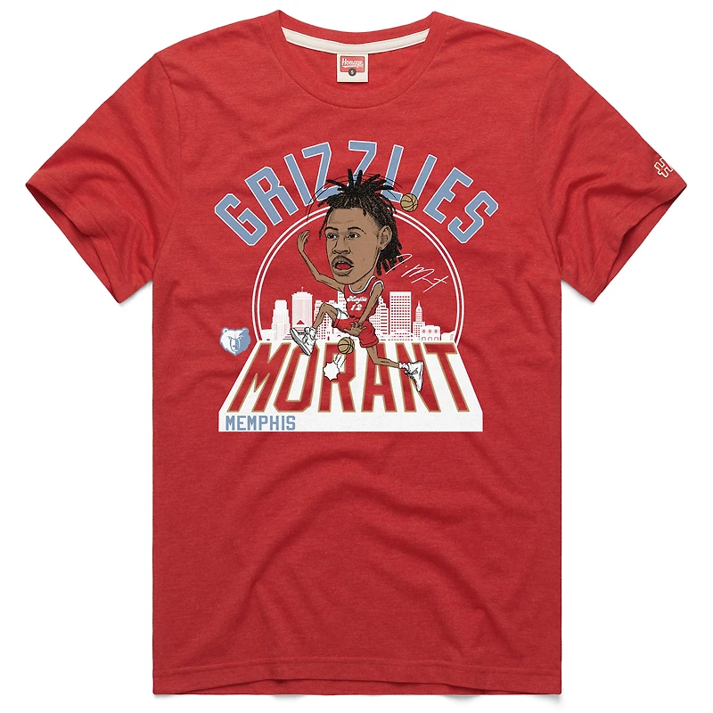 Unisex Homage Ja Morant Red Memphis Grizzlies 2024/25 City Edition Caricature Tri-Blend T-Shirt