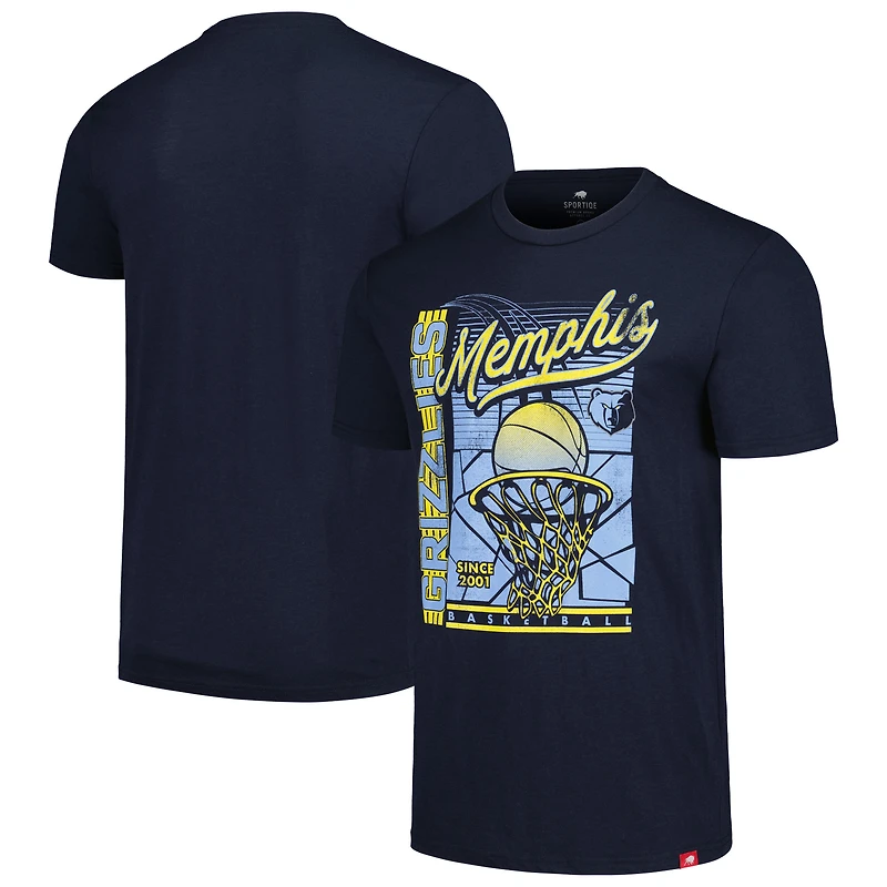 T-shirt unisexe Sportiqe Navy Memphis Grizzlies Swish ultra-doux et confortable en mélange de trois matières