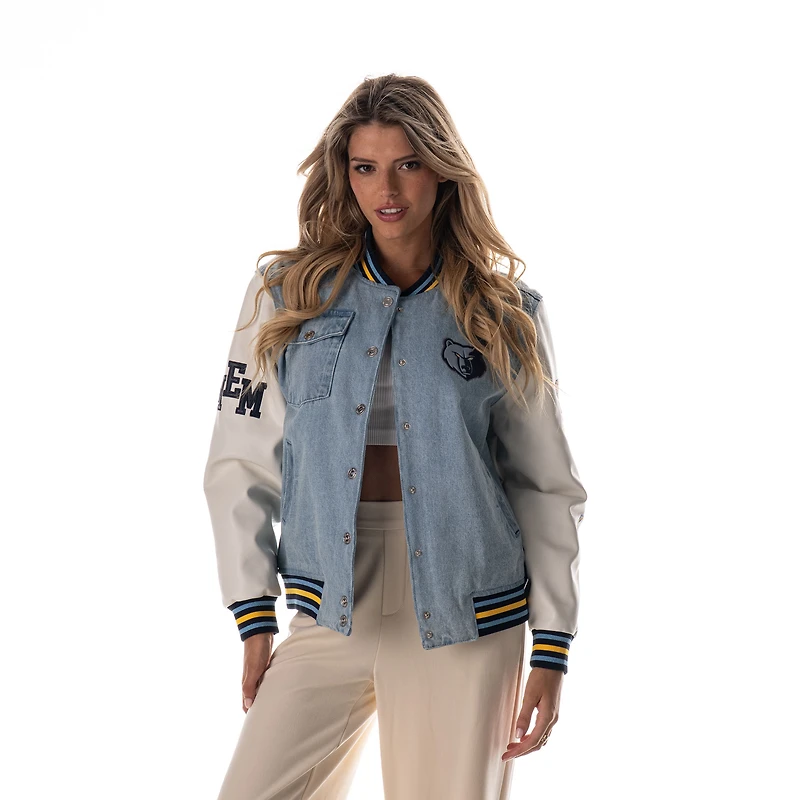 Unisex The Wild Collective  Denim Memphis Grizzlies Full-Snap Varsity Jacket