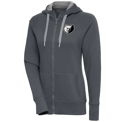 Women's Antigua  Charcoal Memphis Grizzlies Brushed Metallic Victory Full-Zip Hoodie