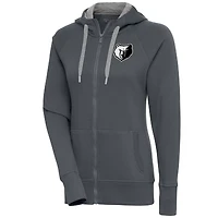 Women's Antigua  Charcoal Memphis Grizzlies Brushed Metallic Victory Full-Zip Hoodie