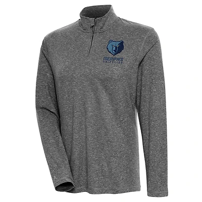Women's Antigua  Heather Black Memphis Grizzlies Confront Quarter-Zip Pullover Top