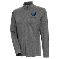 Women's Antigua  Heather Black Memphis Grizzlies Confront Quarter-Zip Pullover Top