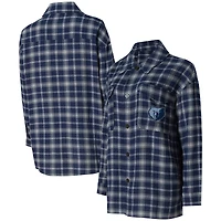 Chemise de nuit boutonnée College Concepts pour femmes, bleu marine/gris, Memphis Grizzlies Boyfriend