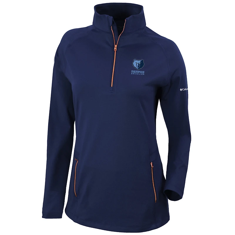 Women's Columbia  Navy Memphis Grizzlies Omni-Wick Outward Nine Quarter-Zip Pullover Top