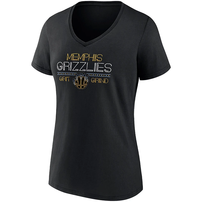 Women's Fanatics Black Memphis Grizzlies Hometown Collection Grit Grind V-Neck T-Shirt
