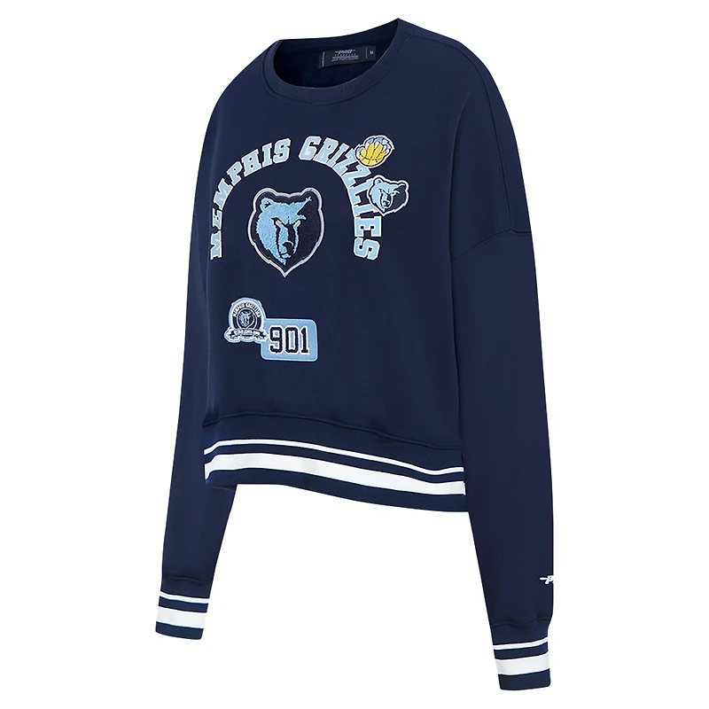 Sweat-shirt court Pro Standard bleu marine pour femme avec code régional des Memphis Grizzlies