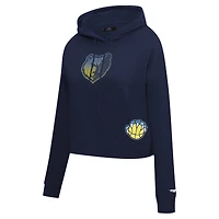 Women's Pro Standard Navy Memphis Grizzlies Jewels Cropped Pullover Hoodie