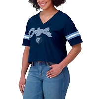 Women's WEAR by Erin Andrews Navy Memphis Grizzlies Plus Color Block Boxy V-Neck T-Shirt