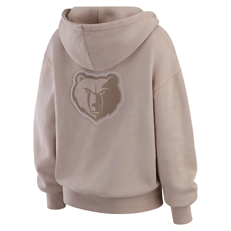 Pull ras du cou délavé beige Memphis Grizzlies pour femme par Erin Andrews