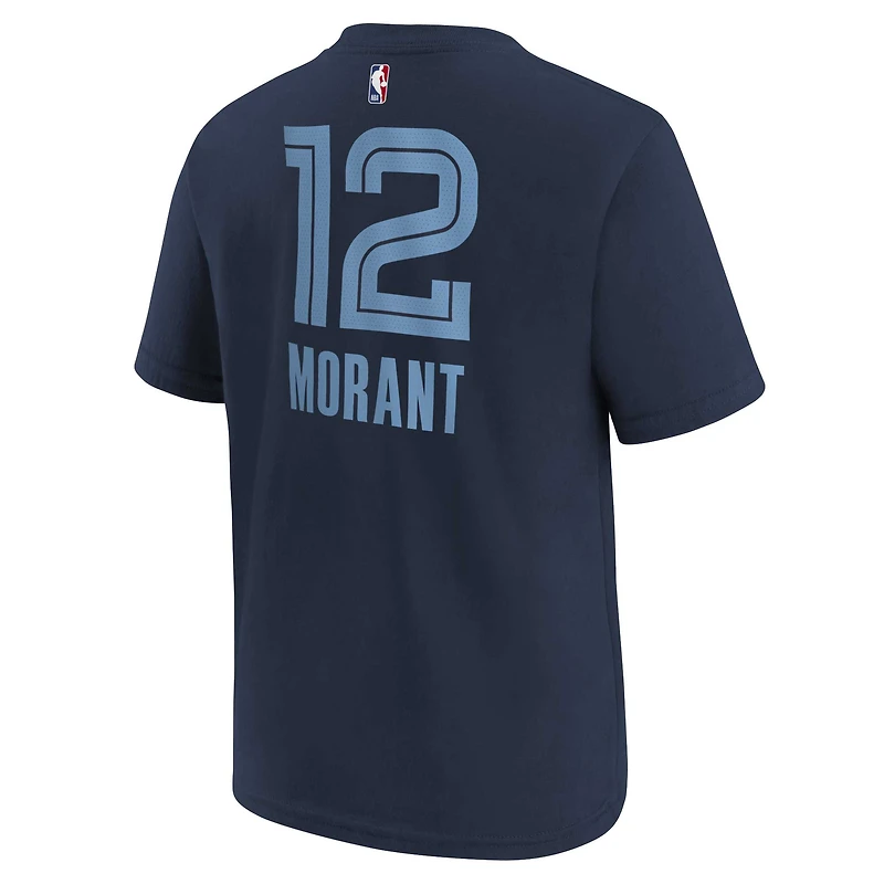 Youth Ja Morant Navy Memphis Grizzlies Icon Name & Number T-Shirt
