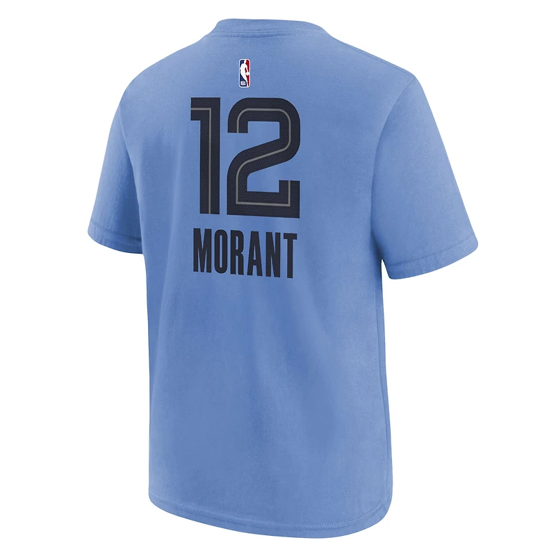 Jordan Brand Ja Morant Bleu clair Memphis Grizzlies Statement Edition T-shirt joueur avec nom et numéro