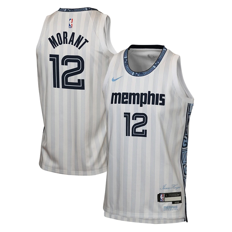 Maillot Swingman Nike Ja Morant blanc Memphis Grizzlies City Edition 2025/26 pour jeunes