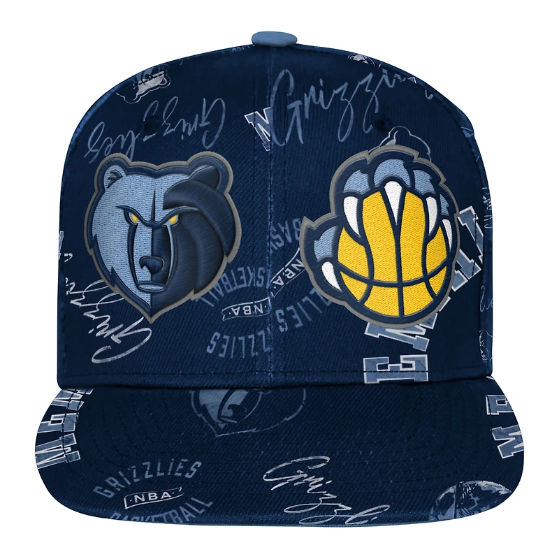 Casquette snapback Youth Outerstuff bleu marine Memphis Grizzlies Street Hooper à imprimé intégral