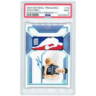 Carte de recrue autographiée de Zach Edey (Memphis Grizzlies) 2024-25 Panini National Treasures Logoman Relic RPA #118 #1/1 authentifiée PSA 9