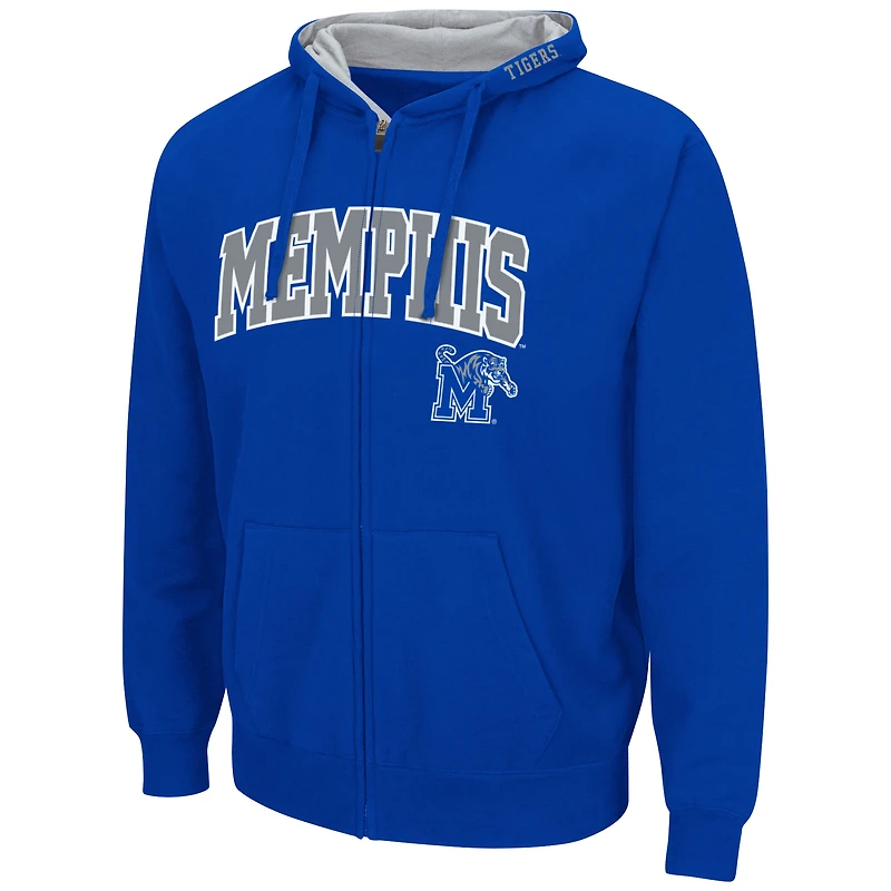 Sweat à capuche entièrement zippé Colosseum Royal Memphis Tigers Arch & Logo pour homme