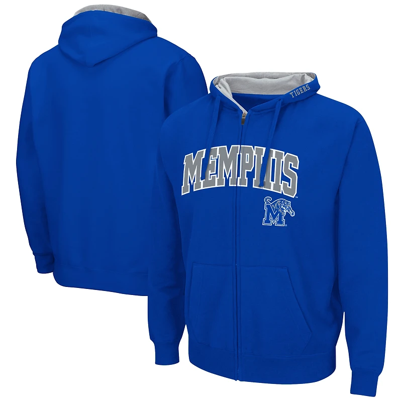 Sweat à capuche entièrement zippé Colosseum Royal Memphis Tigers Arch & Logo pour homme