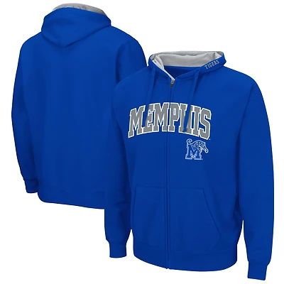 Sweat à capuche entièrement zippé Colosseum Royal Memphis Tigers Arch & Logo pour homme