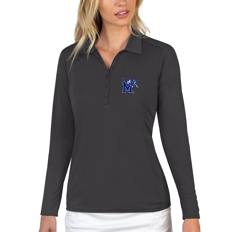 Women's Antigua Charcoal Memphis Tigers Tribute Long Sleeve Polo