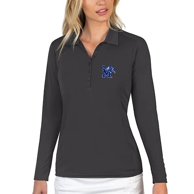 Women's Antigua Charcoal Memphis Tigers Tribute Long Sleeve Polo