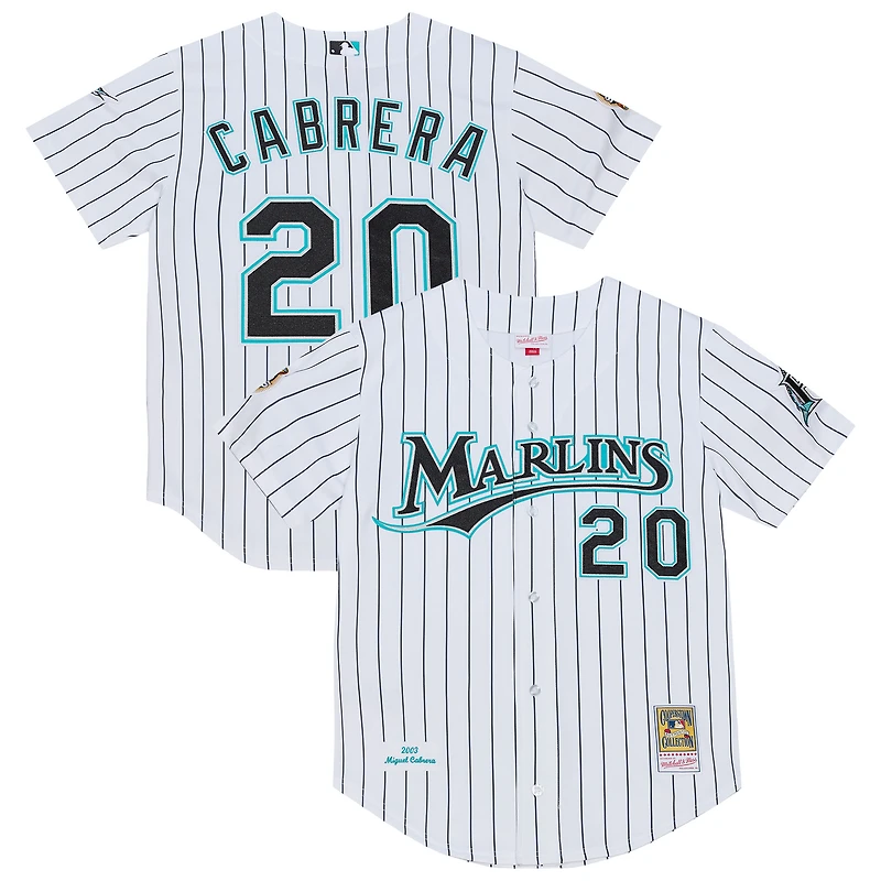Maillot authentique Mitchell & Ness Miguel Cabrera blanc des Florida Marlins, collection Cooperstown 2003, pour homme