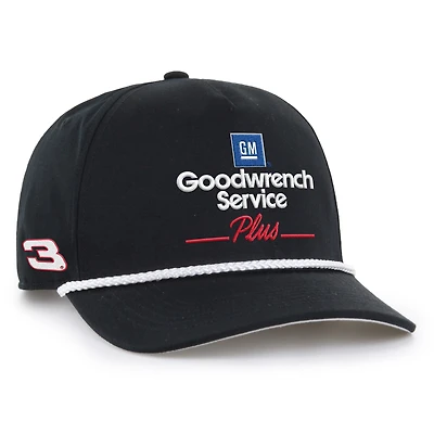 Casquette ajustable noire Richard Childress Racing Goodwrench Service Plus pour homme, modèle 1947, avec corde d'attelage