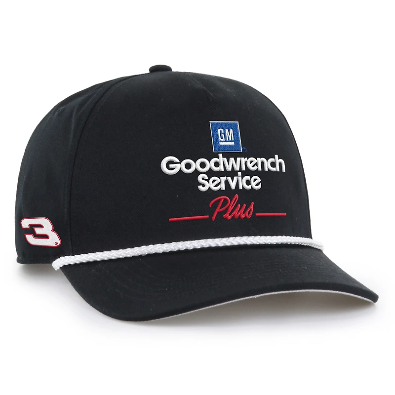 Casquette ajustable noire Richard Childress Racing Goodwrench Service Plus pour homme, modèle 1947, avec corde d'attelage