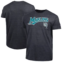 T-shirt Champion noir pour homme Florida Marlins Cooperstown Wordmark Lockup Tri-Blend