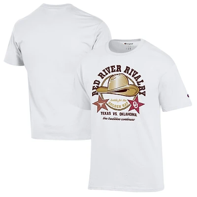 Men's Champion White Texas Longhorns vs. Oklahoma Sooners Red River Rivalry Golden Hat Match Up T-Shirt
