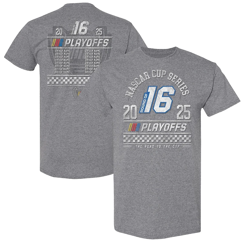 T-shirt gris chiné pour homme avec drapeau à damier et alignement des équipes séries éliminatoires