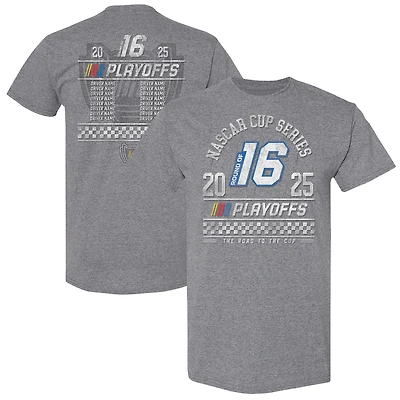 T-shirt gris chiné pour homme avec drapeau à damier et alignement des équipes séries éliminatoires