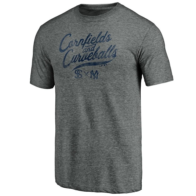Men's Fanatics Gray New York Yankees vs. Chicago White Sox 2021 Field of Dreams Cornfields & Curveballs Tri-Blend T-Shirt