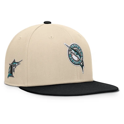 Casquette snapback Bounder Fanatics pour homme, couleur naturelle/noire, collection Cooperstown des Florida Marlins