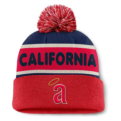 Bonnet en tricot à revers avec pompon pour homme Fanatics Navy California Angels Heritage