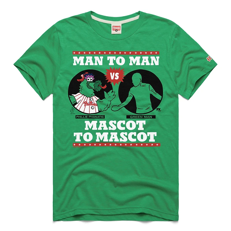 Men's Homage  Green Philadelphia Phillies x It's Always Sunny Phillie Phanatic vs Man T-Shirt