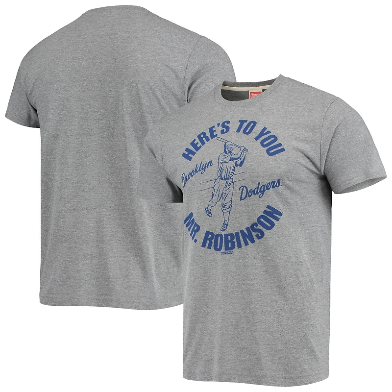T-shirt triple mélange Hommage Jackie Robinson gris Brooklyn Dodgers pour hommes