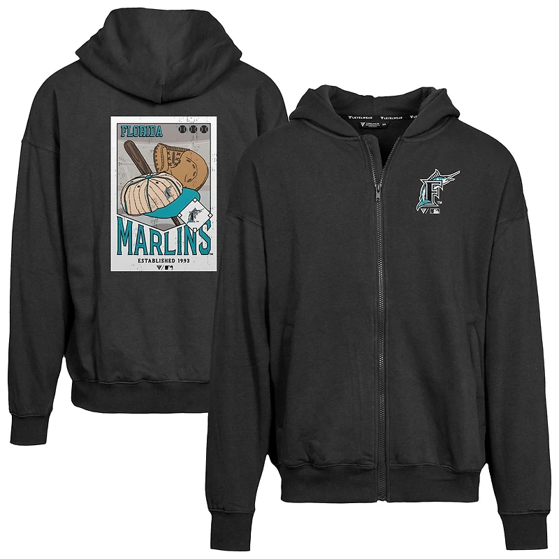 Sweat à capuche entièrement zippé avec logo Uphill City Core pour homme de la collection Cooperstown des Florida Marlins Levelwear, noir