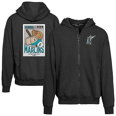 Sweat à capuche entièrement zippé avec logo Uphill City Core pour homme de la collection Cooperstown des Florida Marlins Levelwear, noir