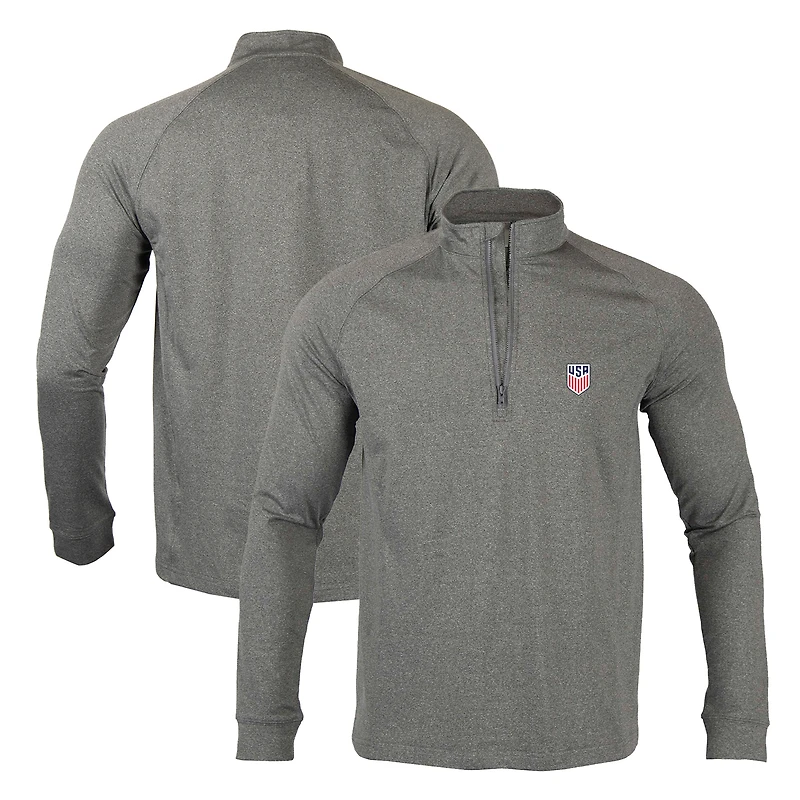 Men's Levelwear  Heather Charcoal USMNT Calibre Quarter-Zip Pullover Top