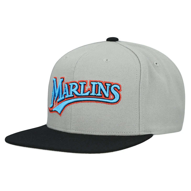 Casquette snapback basique Mitchell & Ness grise Florida Marlins Cooperstown Collection pour homme